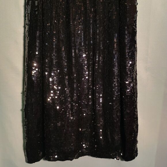 Black Sequin Midi Skirt – Sparkly Party Skirt – Elastic Waist – Size 10 - Picture 2 of 4